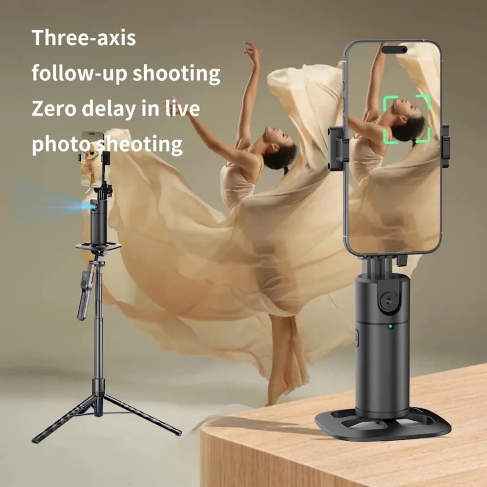 Riconoscimento facciale intelligente del giunto cardanico del telefono cellulare 360 ° Tracciamento automatico del volto del treppiede da tavolo con supporto per trasmissione in diretta