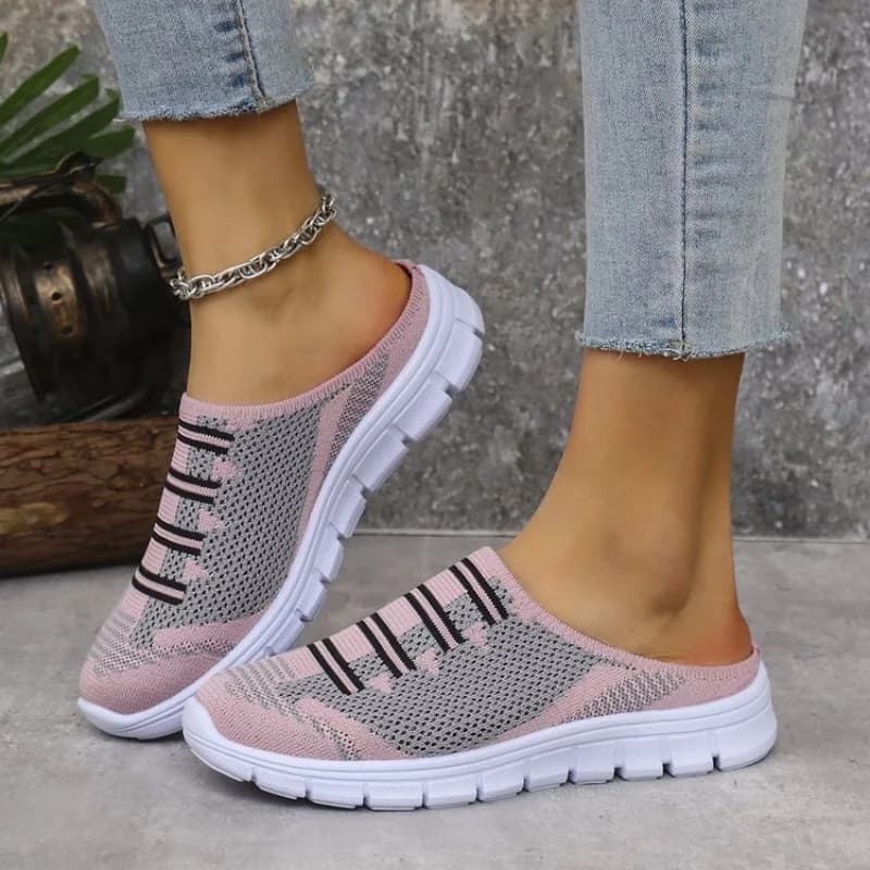 Ciabatte Leggere con Punta Rotonda per Donne, Mules Piatte, Morbide Pantofole da Casa, Sandali Femminili, Scarpe Casual in Rete Nere