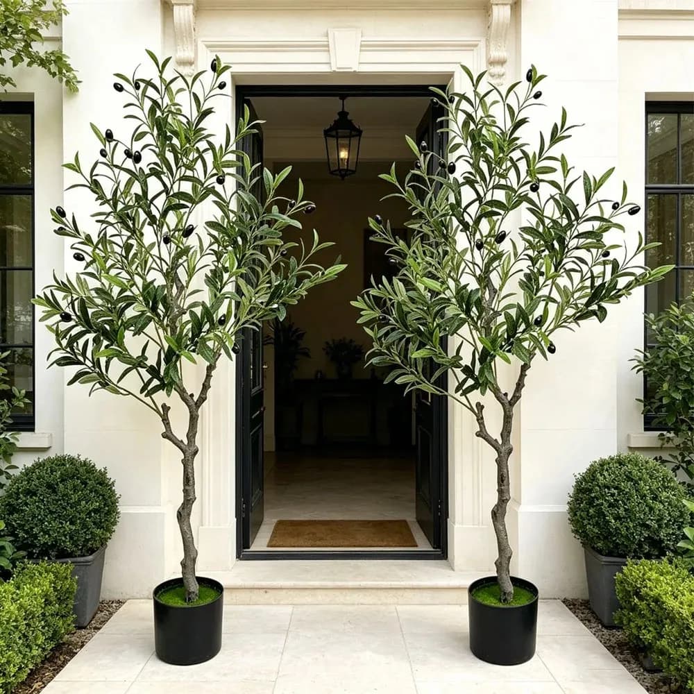 1pc Artificial Olive Tree with Elegant Pot Realistic Faux Plant Indoor/Outdoor Use Wood Trunk And Faux Fruits Modern Floor Decor