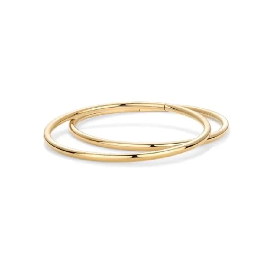 PAVOI Waterproof Bangle Bracelet for Women 14K Gold Plated Classic Lightweight Stacking Stainless Steel Bracelet Single and 2-P