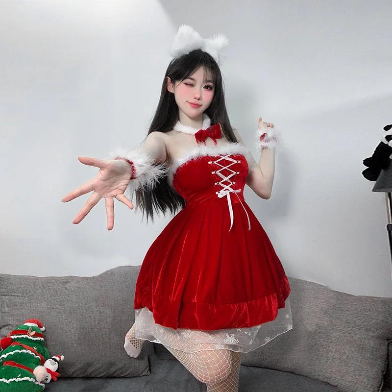 Nuovo stile di abbigliamento natalizio con Spice girls sexy corpetto di velluto bianco abito rosso set gonna atmosfera palcoscenico festa di Natale