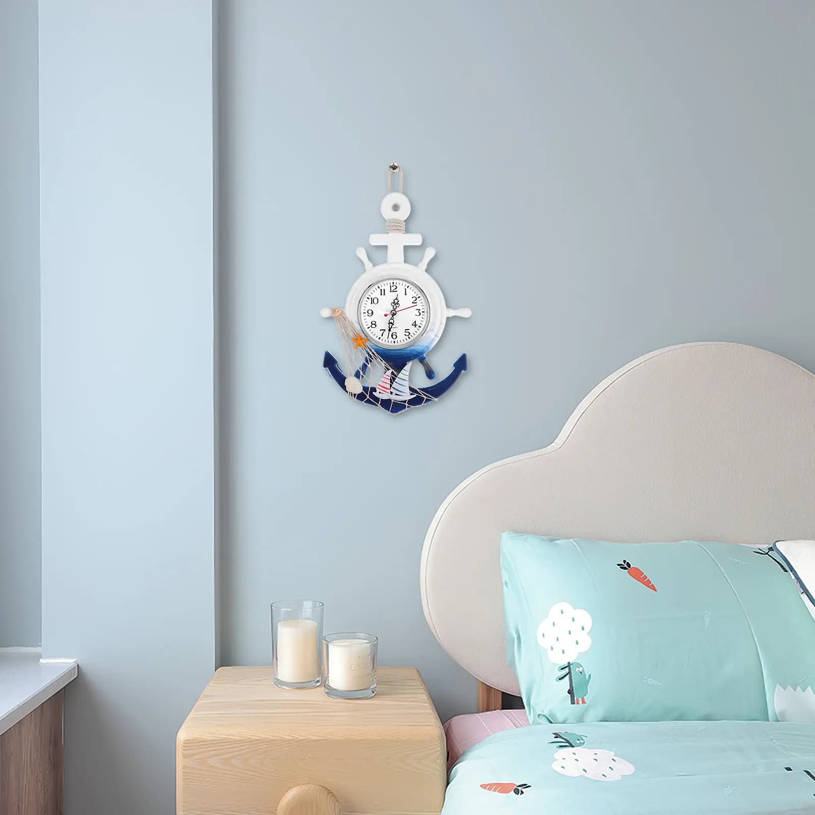 Orologio da Parete a Forma di Ancora, Stile Mediterraneo, in Legno e Plastica, per Arredamento Casa, Soggiorno, Camera da Letto, Design Creativo con Ancora e Stella