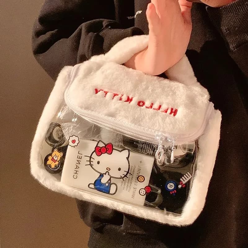 Cute Plush Sanrio Makeup Bag for Women Portable Travel Small Cosmetic Bags Zipper Toiletry Bag Washing Pouch Storage Bags
