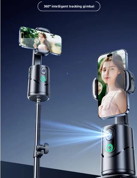 Stabilizzatore per Telefono con Tracciamento Facciale Intelligente, Luce di Riempiemento, Clip Rimovibile, Supporto da Tavolo e Treppiede Wireless per Selfie