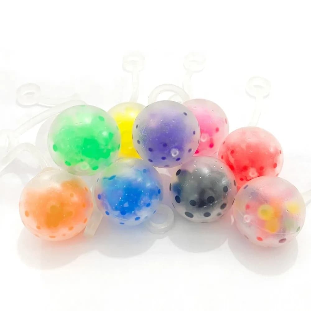 10PC Fun TPR Finger Bounce Balls Multi-color with Rope Water Bead Jumping Balls Yo-Yo Squeeze Sensory Gift