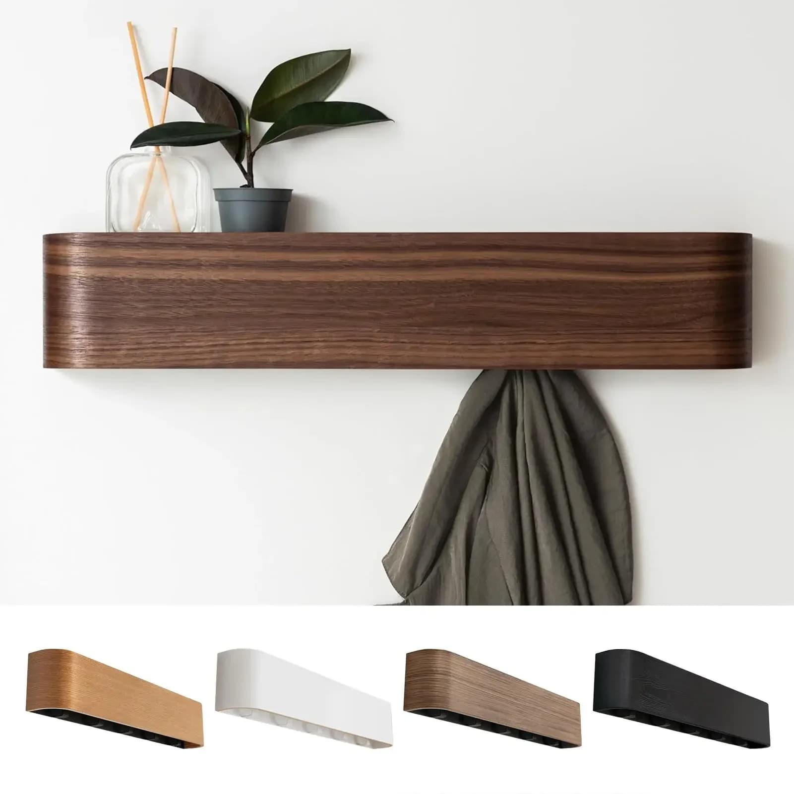 Wall-Mounted Coat Rack Wall Coat Hanger Rack with Folding Hooks No-Drill Organizer Wooden Clothing Hanger for Household Bag Keys
