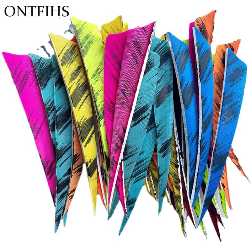 50 Pcs/Lot ONTFIHS 5Inch Feather Arrow Feathers Archery Fletching Aechery Shield Cut Turkey Real Vanes Ink Painting