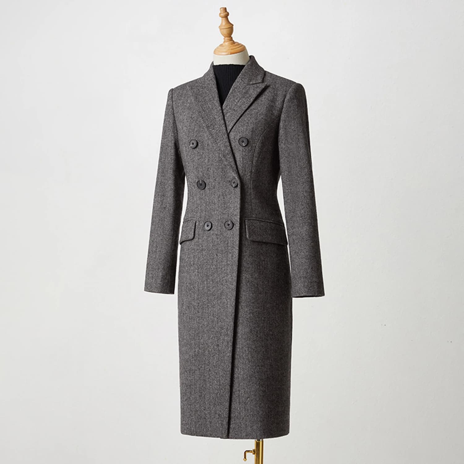 Blazer Lungo da Donna Allingentle Grigio con Risvolto a Punta, Giacca Lunga per Ufficio e Casual, Personalizzabile