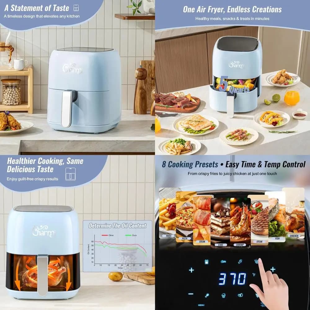 5QT Retro Style Air Fryer with Digital Touchscreen, 8 Preset Programs, Automatic Shutdown and Digital Recipes (Blu Pastello)
