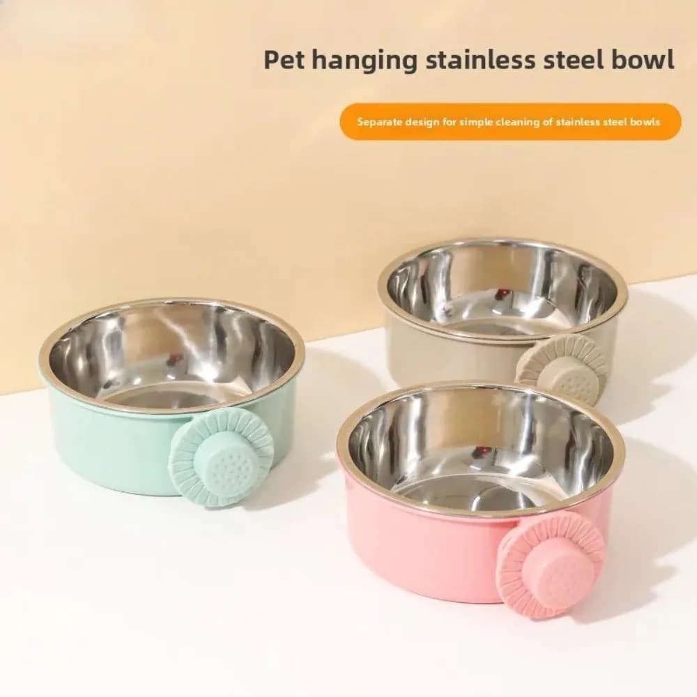 Cannuccia per cani sospesa Ciotola per cibo e acqua Ciotola per piccoli animali domestici anti-fuoriuscita in acciaio inossidabile Cuccia Piatto rimovibile Tazza di alimentazione