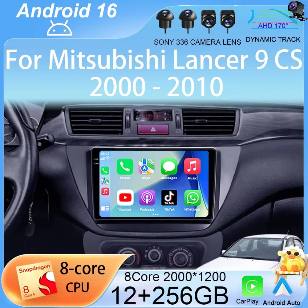 Autoradio Android 16 con Carplay per Mitsubishi Lancer 9 CS 2000-2010, Lettore Multimediale Video, Navigazione, Stereo 2Din