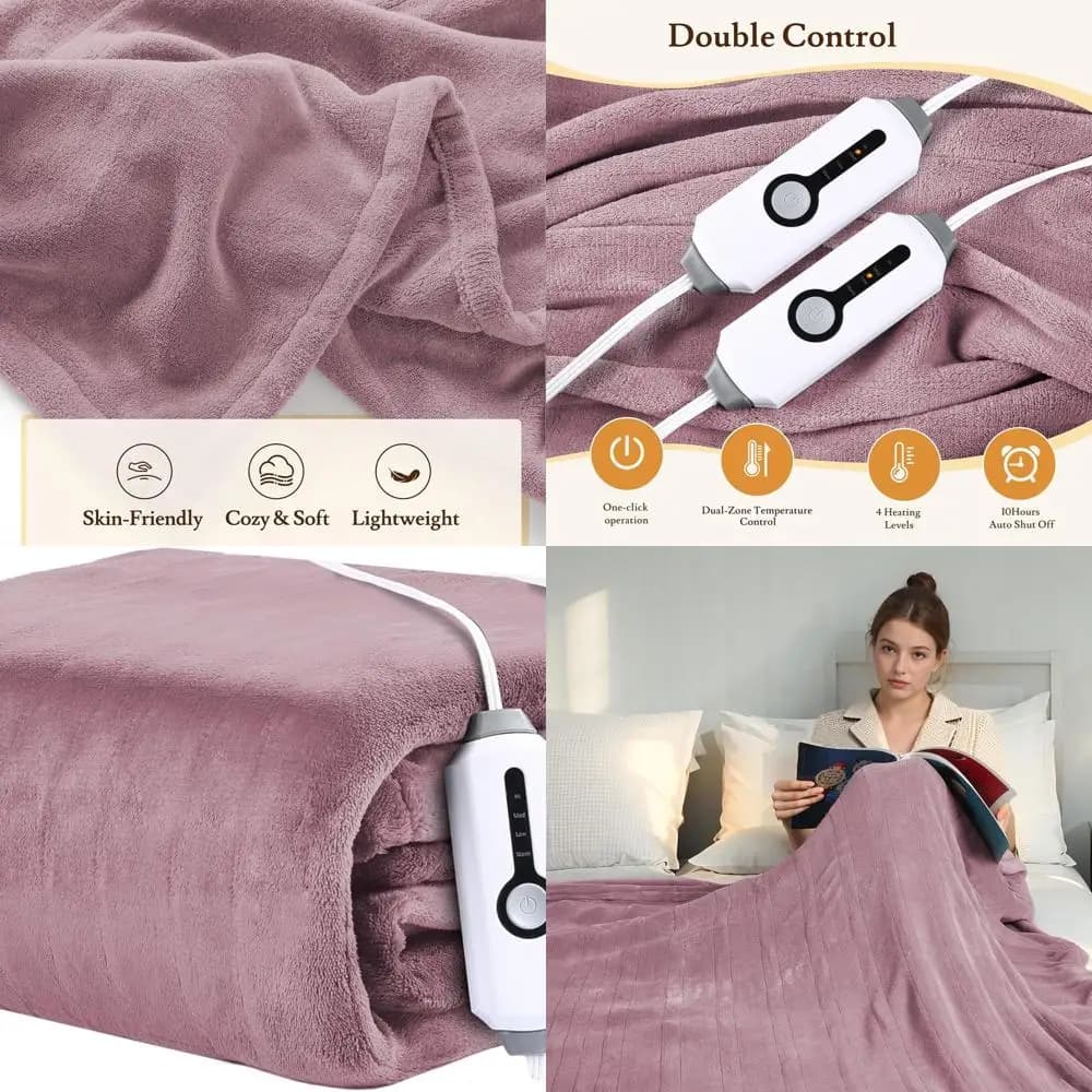 Coperta elettrica Queen Size 84x90 - 4 livelli di calore, doppi controlli, spegnimento automatico di sicurezza 10 ore, morbido pile corallo, protezione da surriscaldamento, D