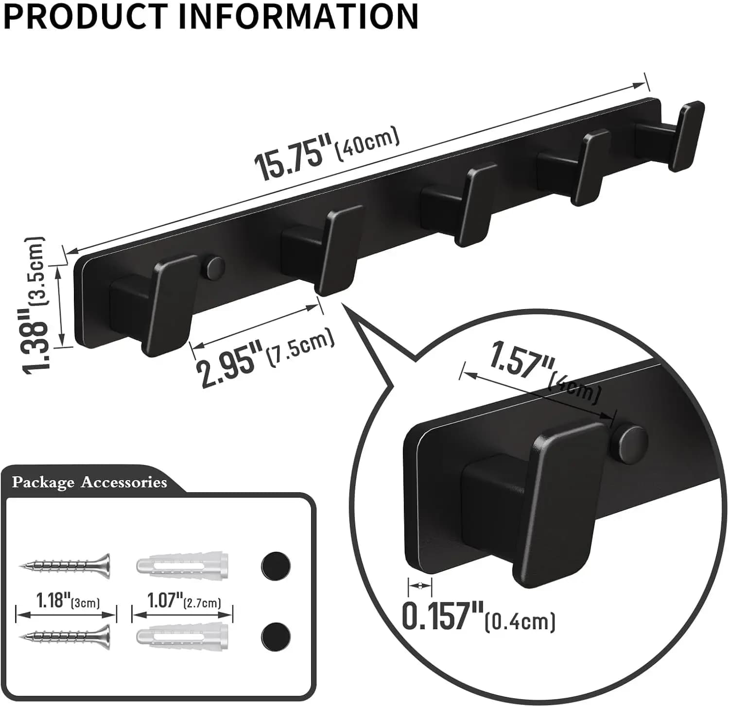 Appendiabiti da Parete - Porta Cappotti Doppio con 5 Ganci per Appendere Cappelli, Chiavi, Borse, Asciugamani