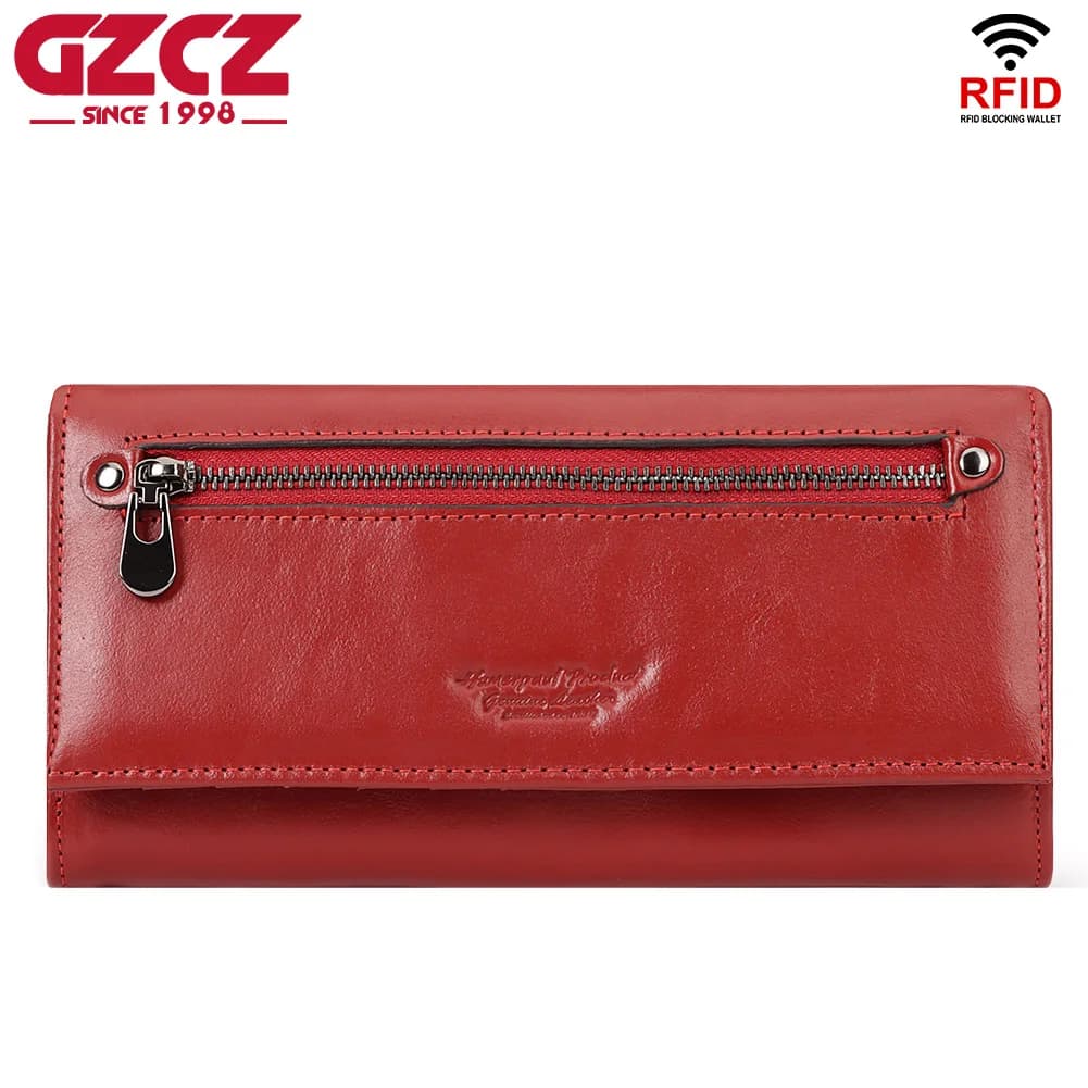 GZCZ File Master da donna in vera pelle con blocco RFID, portafoglio, pochette, con tasca per il cambio, portamonete, porta soldi