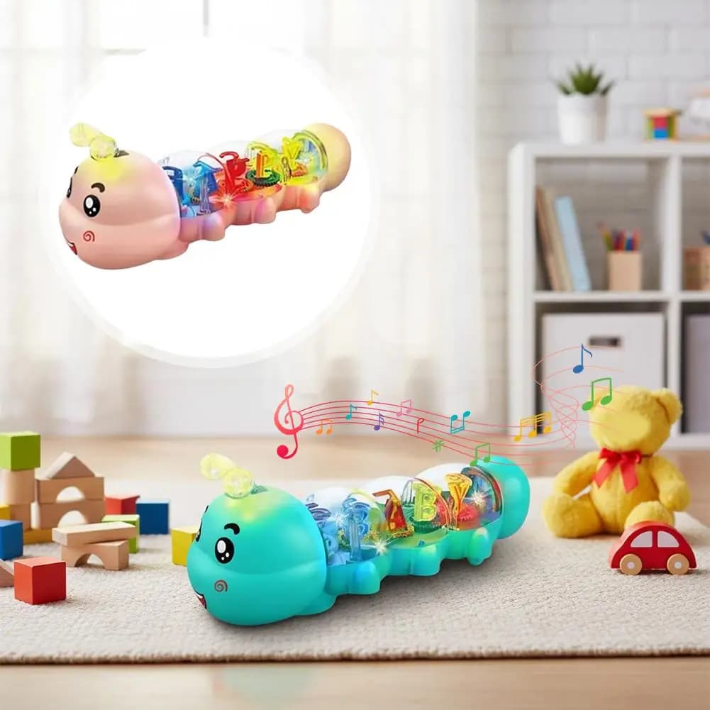 Simpatico stile bruco con musica di illuminazione Sterzo automatico Giocattolo strisciante per bambini Figura decorativa giocattolo universale elettrico per bambini