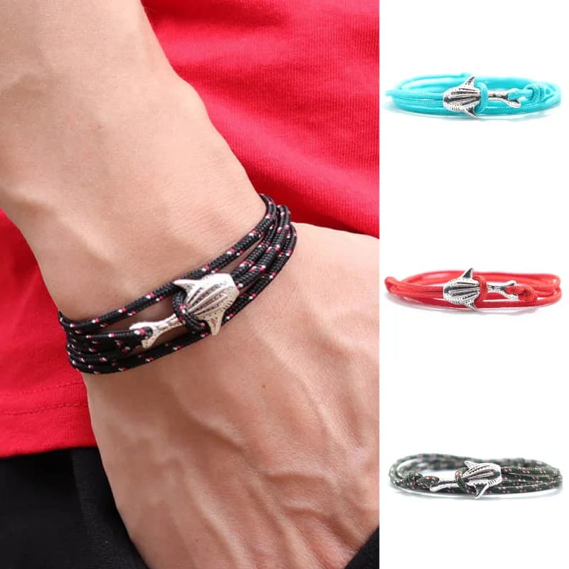 Bracciale squalo fatto a mano in stile marino da uomo Bracciale avvolgente regolabile multistrato Braslet Outdoor Beach Surf Braclet Pulseras Rojas Homme