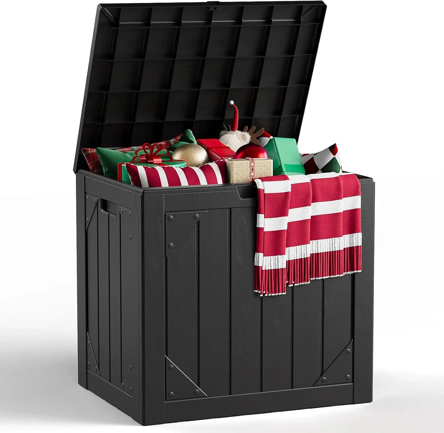 Contenitore da Esterno da 30 Galloni con Seduta, Box Impermeabile in Resina per Cuscini da Patio e Attrezzi da Giardino, Bloccabile e Resistente ai Raggi UV