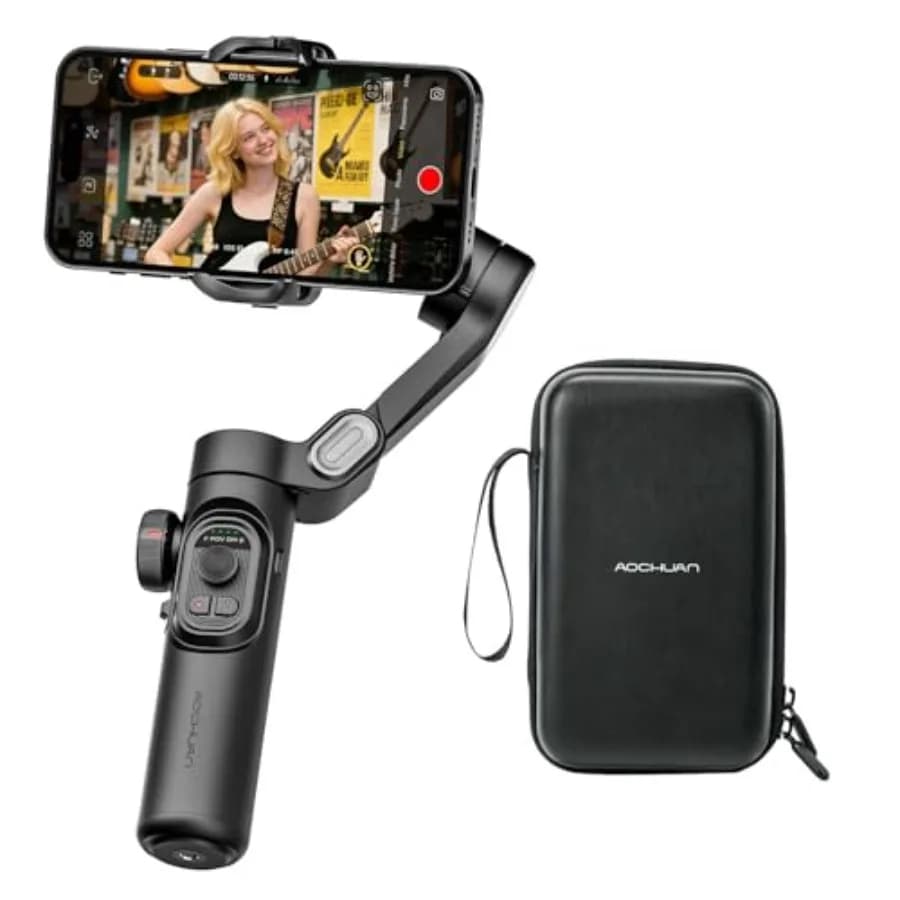 Gimbal Stabilizer for 3 Axis Smartphone, Foldable and Portable for iPhone, with Rigid Case for Photo Objective