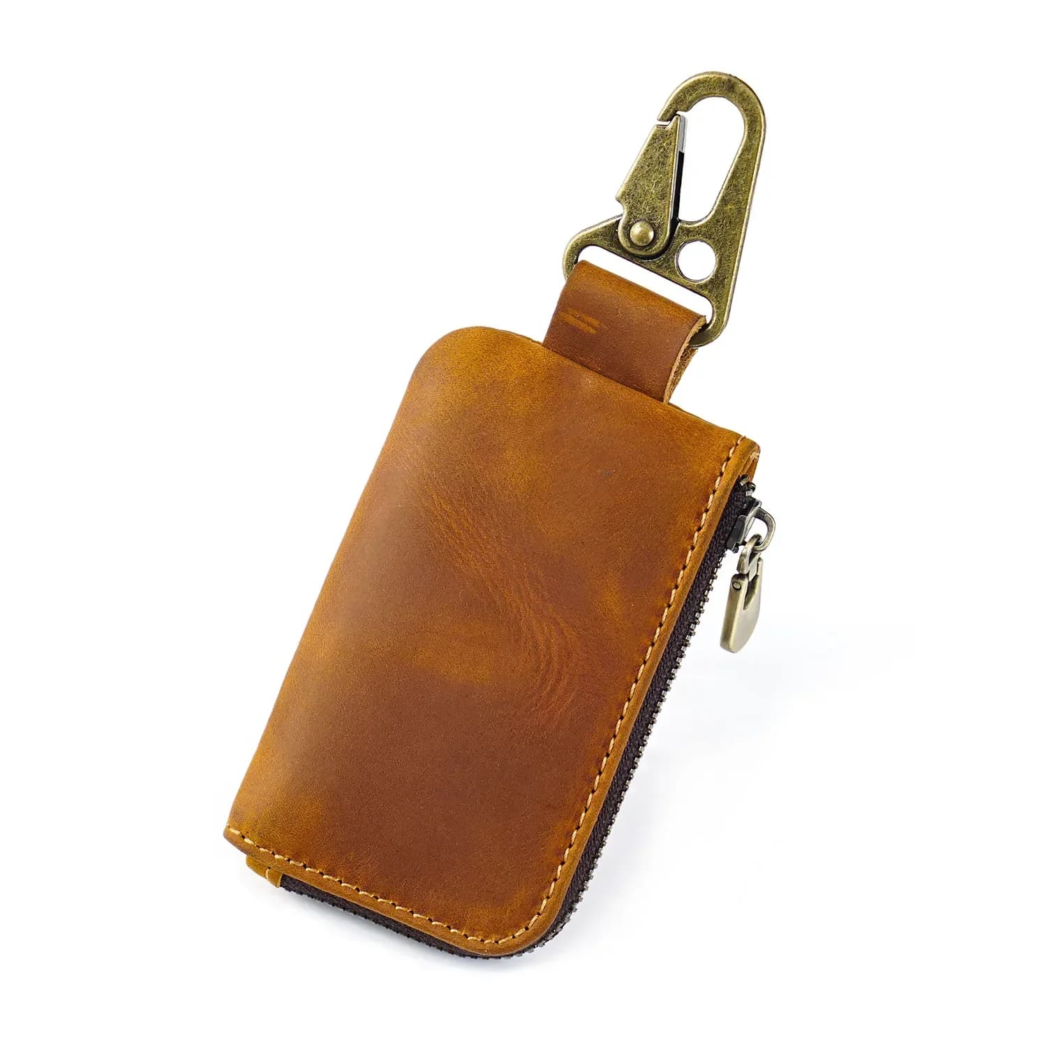 Handmade Leather Car Key Holder Wallet for Men and Coin Pocket Cow Leather Coin Holder Keychain