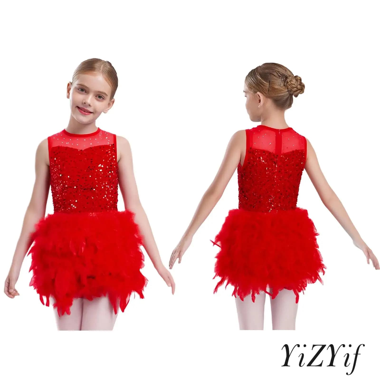 Costume da jazz per bambina, elegante spettacolo teatrale, girocollo, senza maniche, body in rete trasparente, abbigliamento da ballo per pattinaggio su ghiaccio