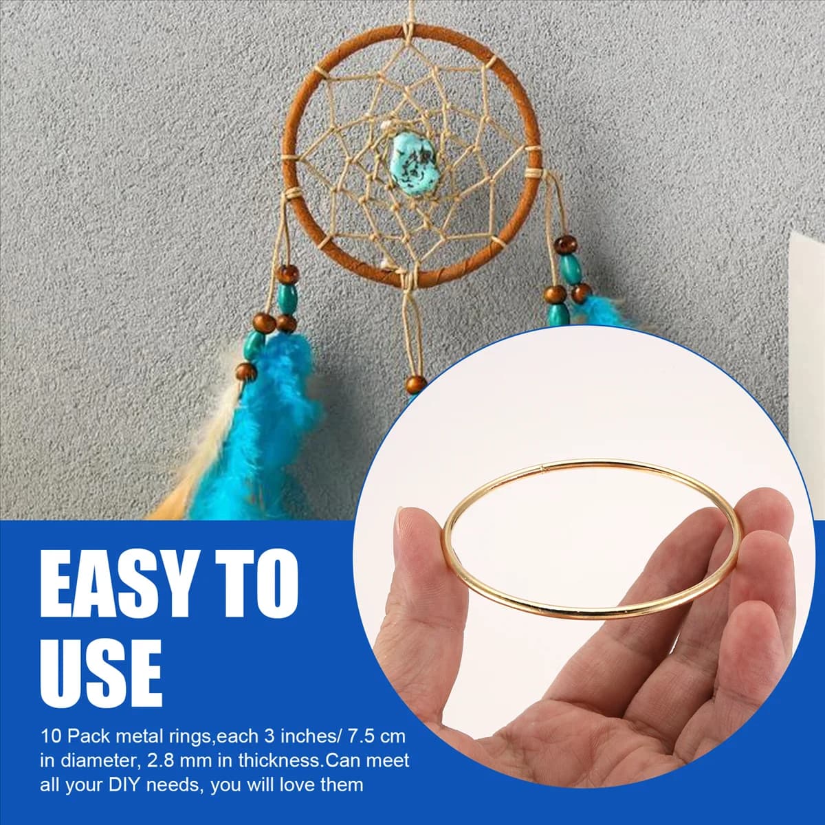 ABLJ 10 Pack 3 Inch Gold Dream Catcher Metal Rings Hoops Macrame Ring for Dreamcatchers and Crafts