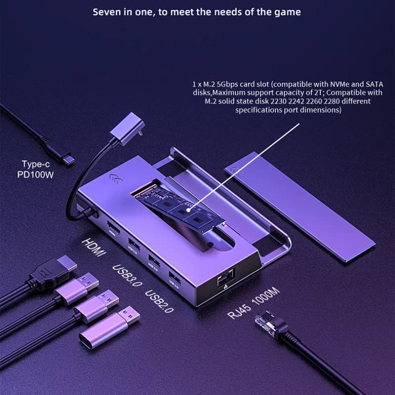 Dock USB C Hub SSD 7 in 1 Dock HD 4K 60Hz Docking Station Sata Nvme M.2 Steam per accessori Ayaneo Dock Jsaux Nintendo Switch