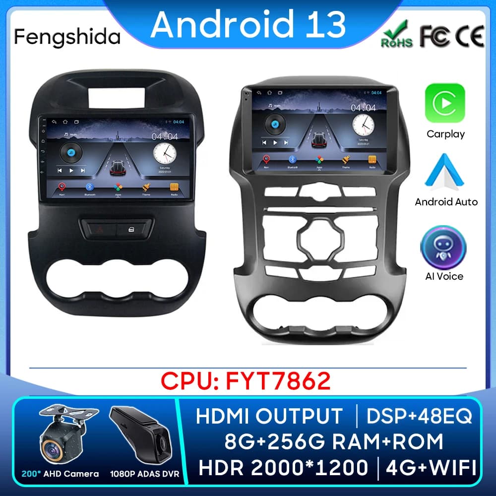 For Ford Ranger 3 2011 - 2015 Car Radio Carplay Android 14 Navigation GPS Android Auto Stereo Screen 5G WiFi Video No 2din DVD