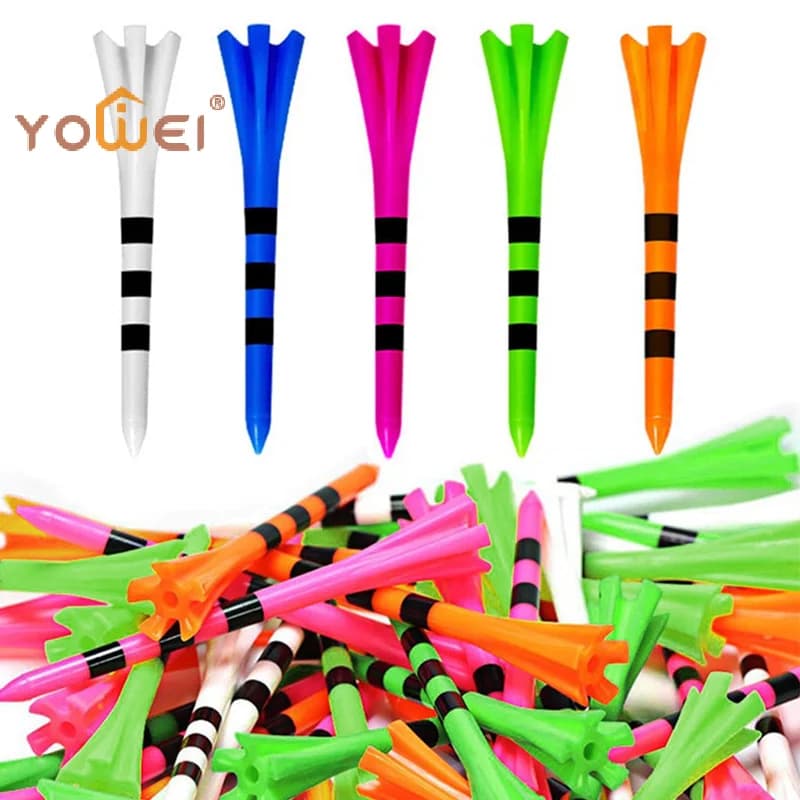 50 Pezzi Tee da Golf in Plastica Infrangibili con 5 Punte e Marcatori a Strisce, Lunghezza 83mm/70mm, Supporto Palla a Basso Attrito e Minore Resistenza