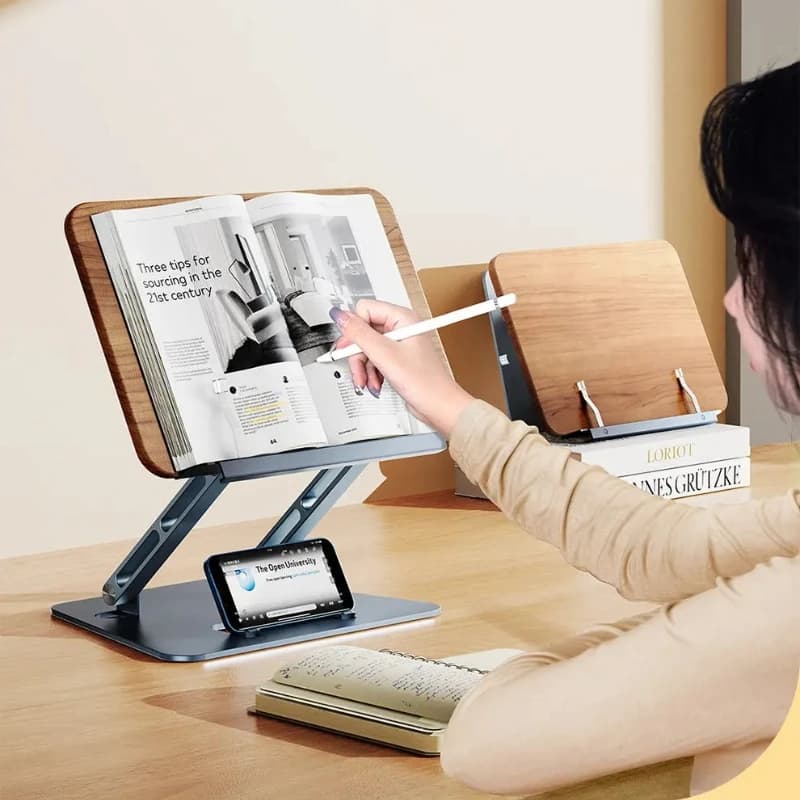 Solid Wood Laptop Stand, Foldable Height Adjustable Riser, Ergonomic Portable Tablet Holder for Desk, Ventilated Cooling Rack