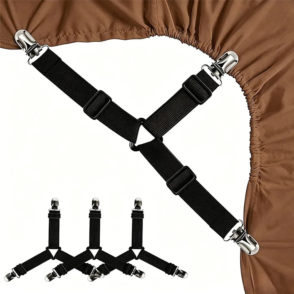 4Pcs Bed Sheet Corner Suspender Straps, Adjustable Elastic Mattress Cover Fastener Clips, Anti-Slip Sheet Gripper Hooks Keep Sheets In Place