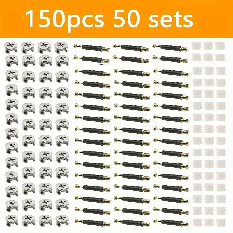 Set di fissaggio per mobili 3 in 1 a montaggio rapido da 150 pezzi: hardware industriale staccabile con finitura liscia