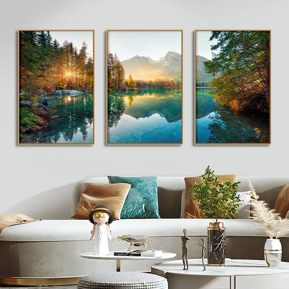 Wall Art Print Landscape Pictures Frame Painting for Living Room Home Decor Without Frame 3PCS Nature Sun Forest Lake Poster