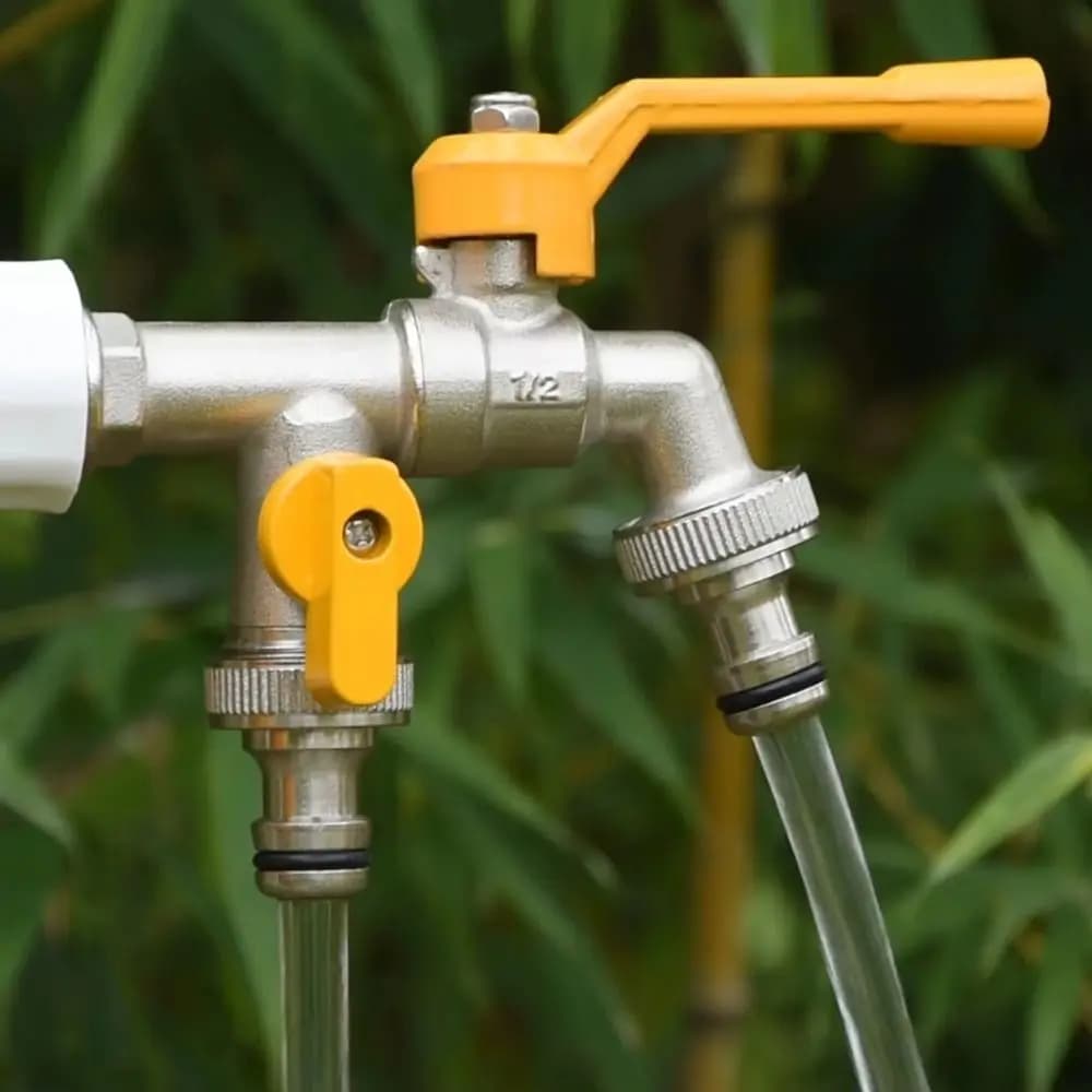 2-way Garden Pipe Faucet Adapter Wall Mount Antifreeze IBC Water Tank Connector Anti-rust Ball Valve Outdoor Garden Faucet