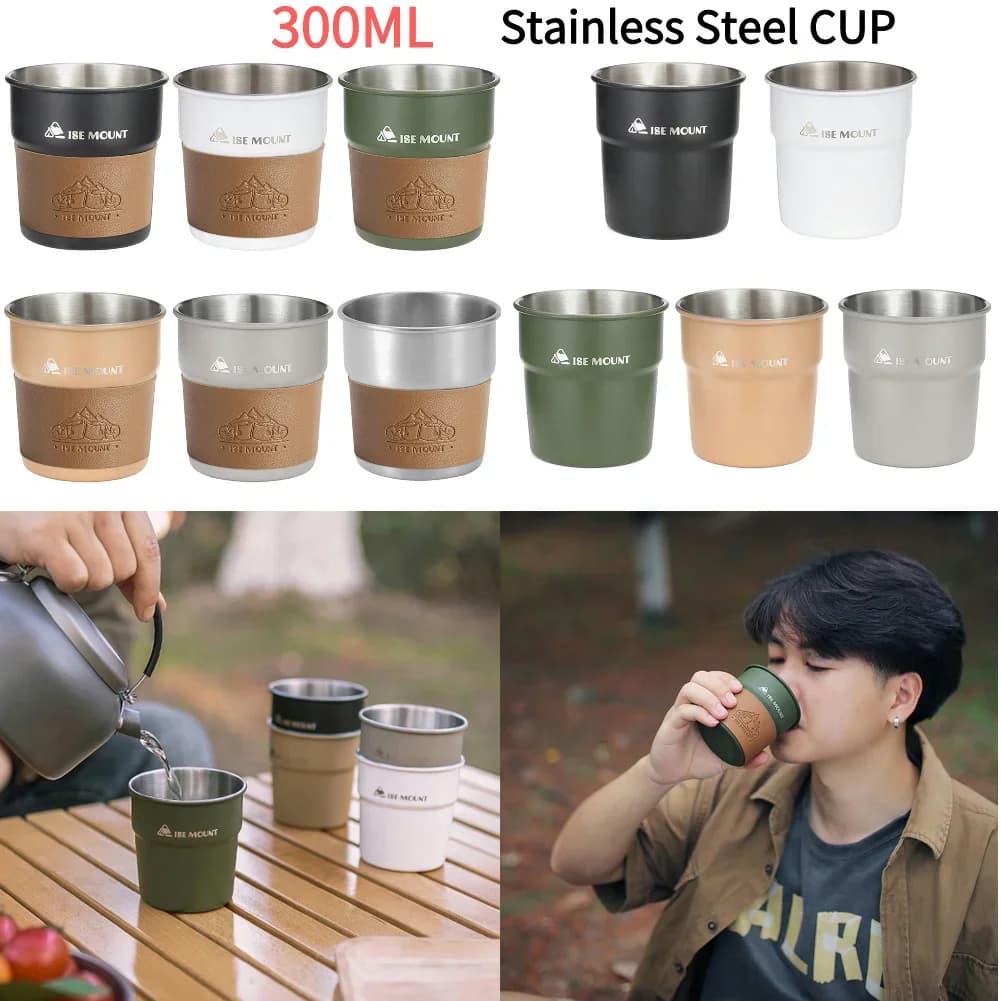 Tazze da viaggio pratiche all'aperto da 300ml in acciaio inossidabile per Whisky vino birra con custodia tazza da tè e caffè tazza da latte tazza portatile per bicchieri