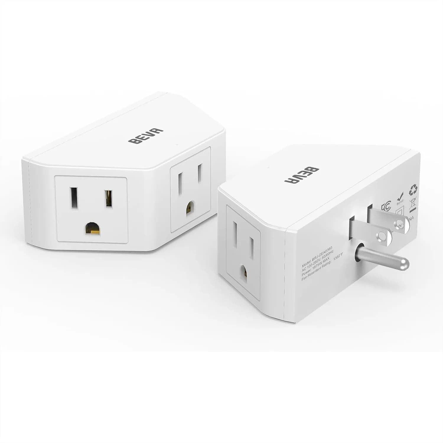 Small Electric Outlet Adapter 2 Pack, Multi Plug Wall Outlet Extender 3 Prong, Travel Cruise Ship Dorm Essentials