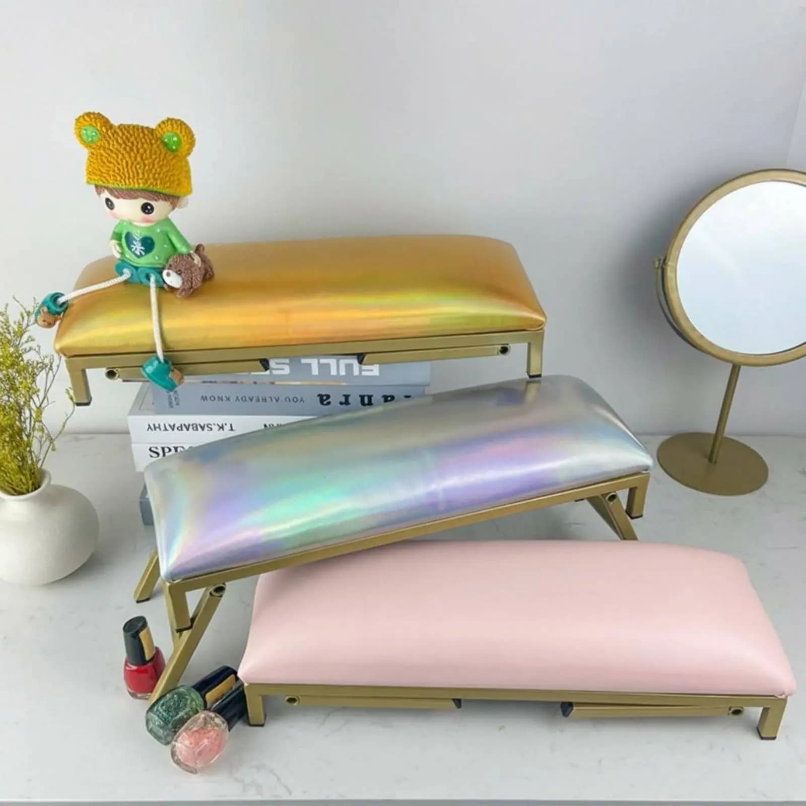 Adjustable Height Arm Rest Portable Foldable Manicure Rest Space Saving Foldable Nail Pillow for Home Use Light Pink Single Hand