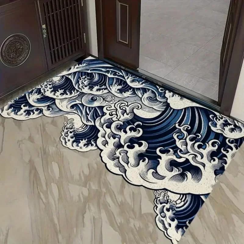 VIKAMA Kanagawa Surf Ukiyo-e Tappetino Irregolare, Tappetino Antiscivolo in Stile Giapponese, Tappeto Durevole per Ingresso, Decorazione Artistica per la Casa