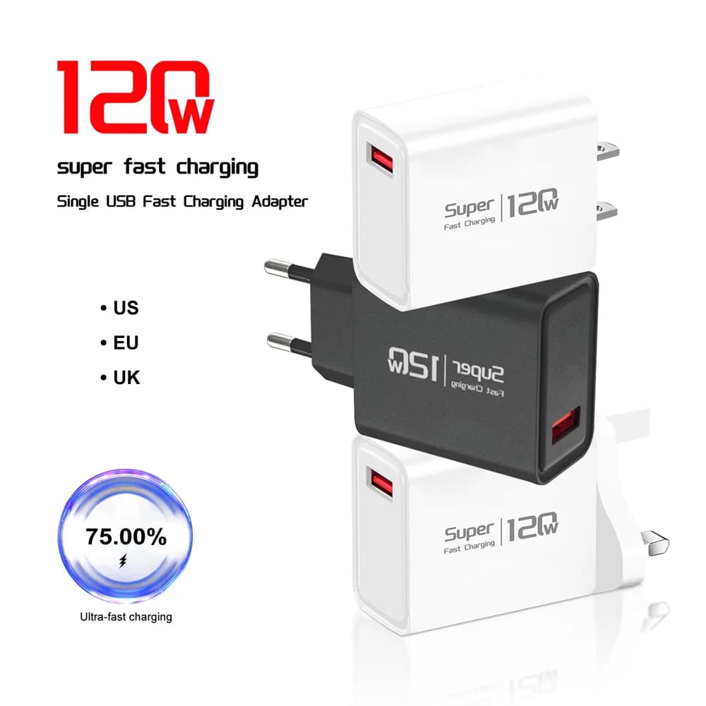 Caricabatterie USB 120W ricarica Super veloce telefono cellulare universale QC3.0 adattatore di ricarica rapida da parete per Xiaomi 15 Ultra Redmi Oneplus