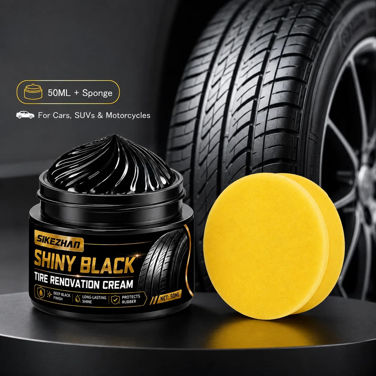 SIKEZHAN Professional Car Tire Shine Wax – 30-Day UV Protection & Waterproof Coating, Restores Black Finish & Prevents Cracking