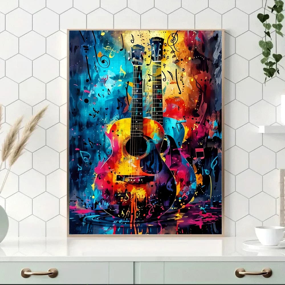 Puzzle a tema musicale da 1000 pezzi per adulti e famiglie - Arte delle note di chitarra e musica con colori vivaci, tè cerebrale impegnativo