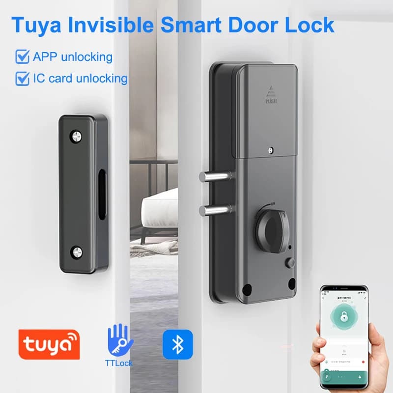 Tuya Serratura elettronica intelligente Serratura per porta d'ingresso senza chiave Installazione invisibile nascosta App TTLock Serratura per scheda IC per porta in legno