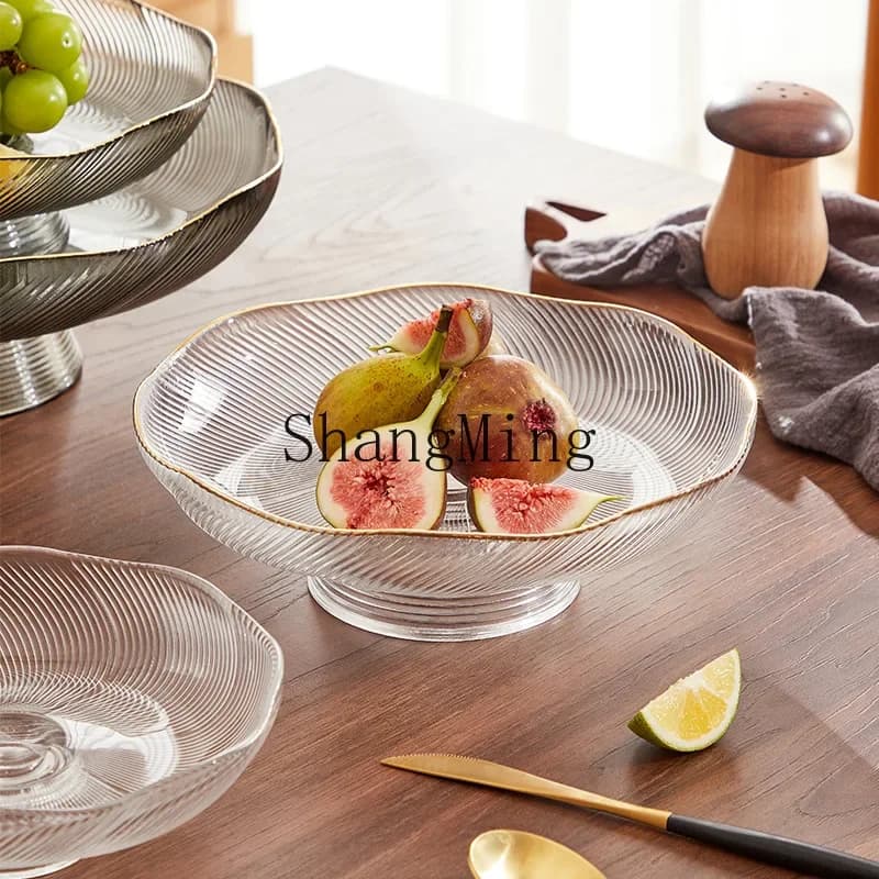 Piatto portafrutta in vetro di lusso CL, moderno e semplice, per tavolino da soggiorno, con piedi alti, grande, dipinto in oro, per snack e frutta secca