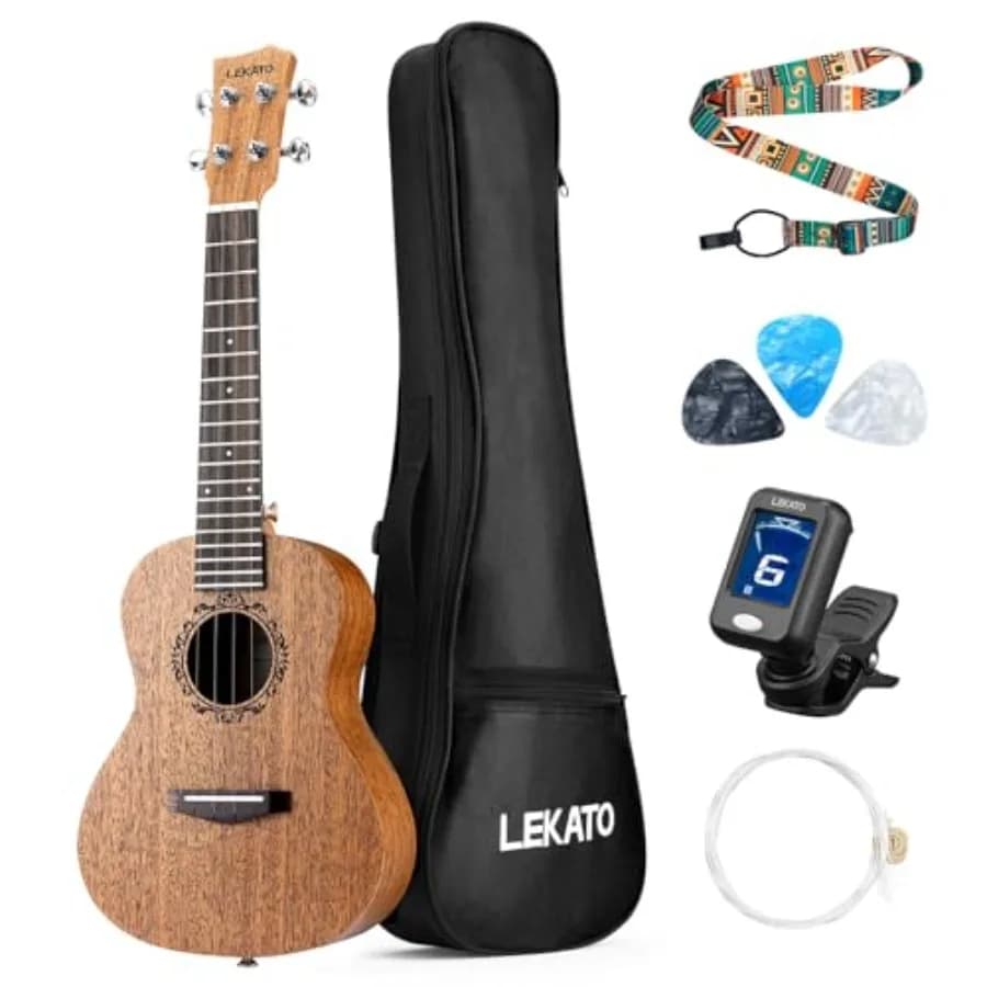 Concert Ukulele for Beginners: 23 Inch Mahogany, Natural Wood Tone, Includes Gig Bag, Tuner, Strap, Nylon Strings Picks