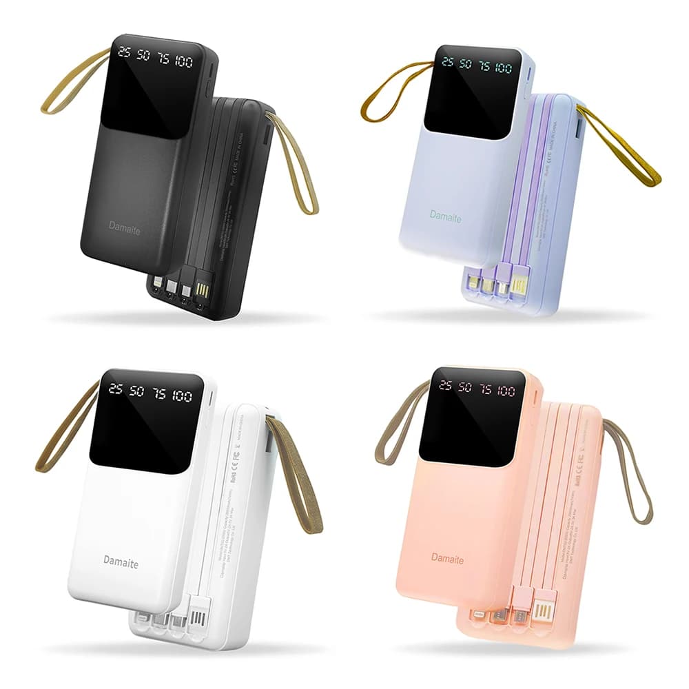Portable Power Bank Charger from 20000 mAh Digital LED Backup Display External Battery Cable 4in1 Mobile Power Supply