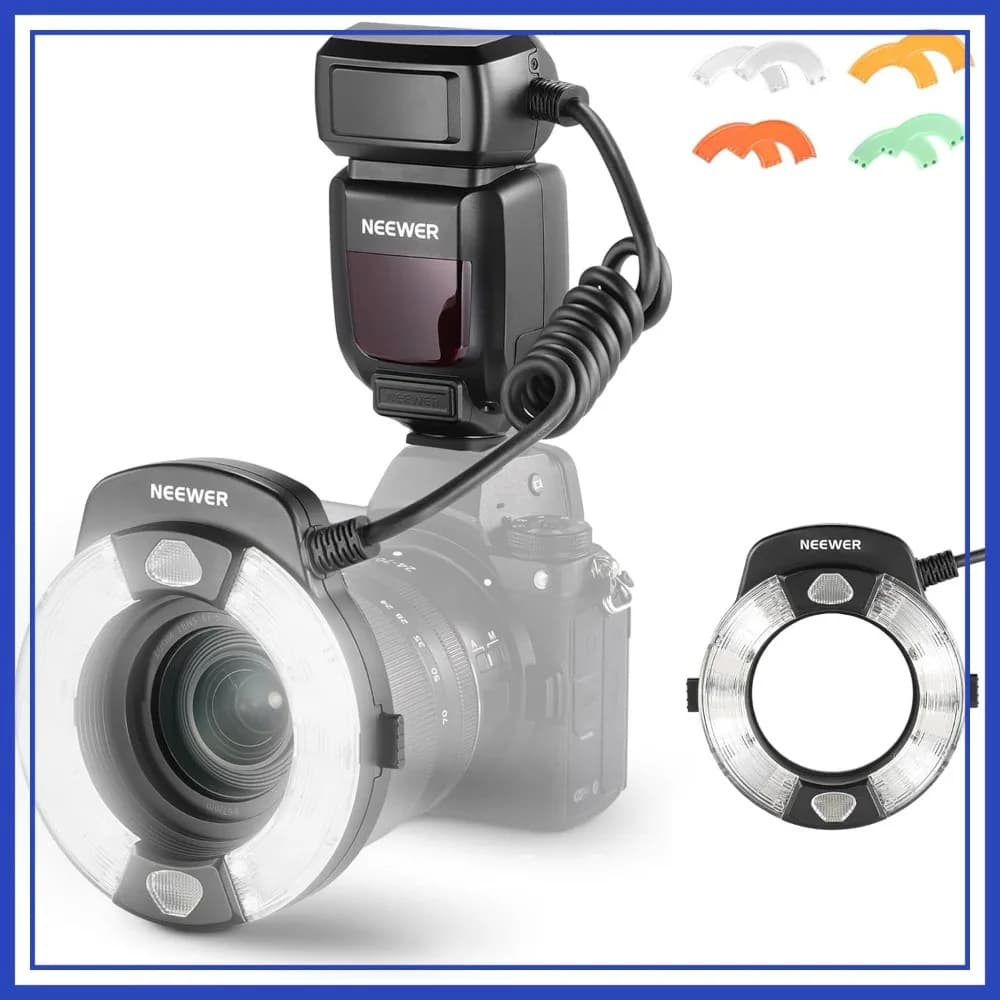 Flash ad Anello Macro 76Ws con TTL, GN15 5600K, Sincronizzazione Tenda Frontale/Posteriore per Fotocamere Nikon, Illuminazione per Fotografia Macro