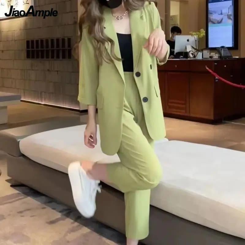 Women's Spring Professional Suit 2026 New Korean Elegant Casual Suit Coat+High Waist Pants Two Piece Female Blazers Matching Set