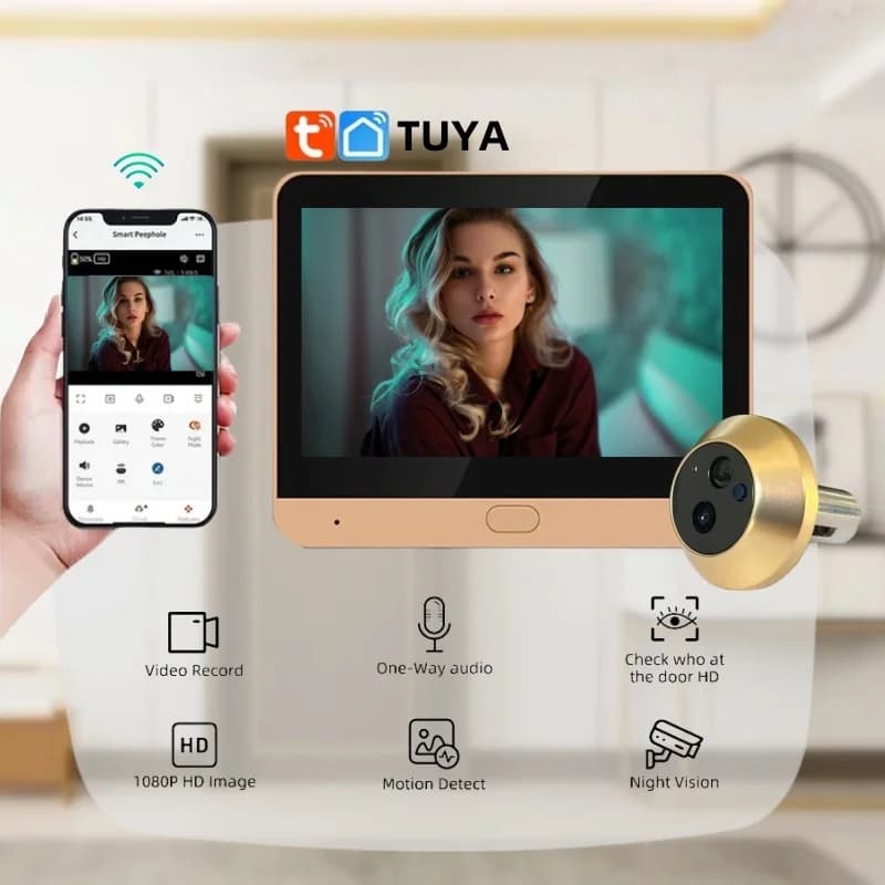 Gold Color 2.4G Wifi Wireless Door Peepholes Camera 1080P Tuya Smart Security Home Video Eye Viewer Bulit in Microphone