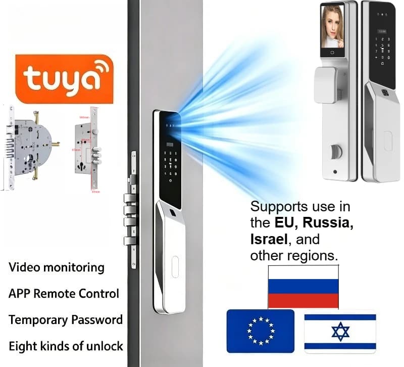 Nuova Serratura Intelligente HP-02 2026 con App Tuya, Sblocco con Impronta Digitale e Riconoscimento Facciale, per Porte in Alluminio e Acciaio, Multilingue per Euro, Israele, Russia