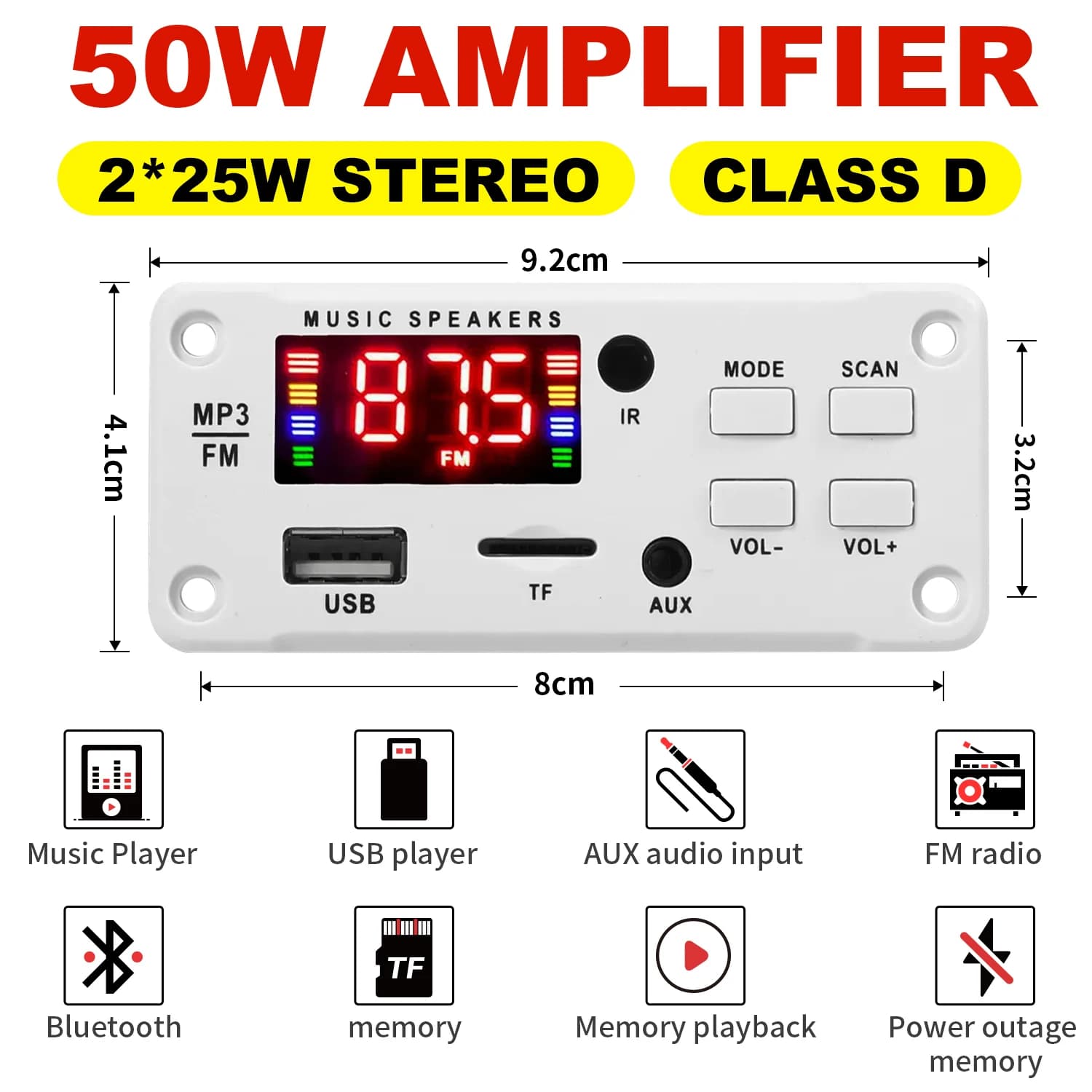 2*25W 50W Amplificatore DC 7-18V Scheda di Decodifica MP3 Bluetooth 5.0 12V Auto Lettore MP3 USB FM Chiamata di Registrazione Supporto Cartella di Commutazione
