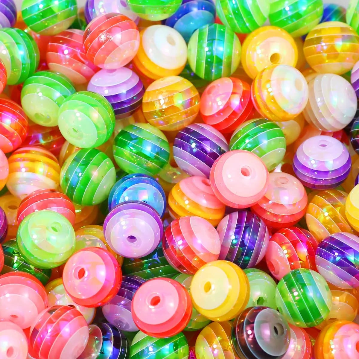 1/2/5/10pcs Round Acrylic Beads Rainbow Color Stripe Beads Loose Spacer Bead For DIY Jewelry Making Bracelet Necklace Accessory